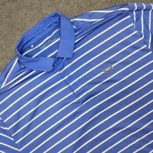 Under Armour Polo Shirt Mens XL‎ Loose HeatGear Blue White Stripe Golf Shirt